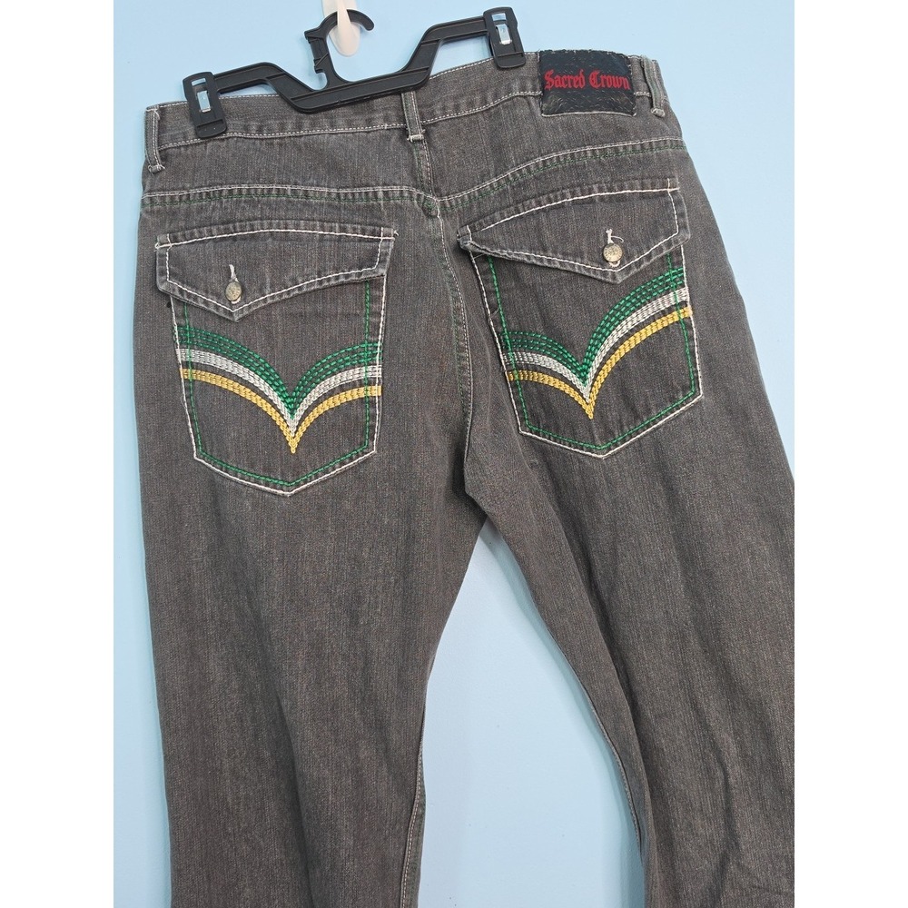 Y2K Mens Jeans Size 40x30 Dark Wash‎ Embroidered Pockets Streetwear Skater Jeans